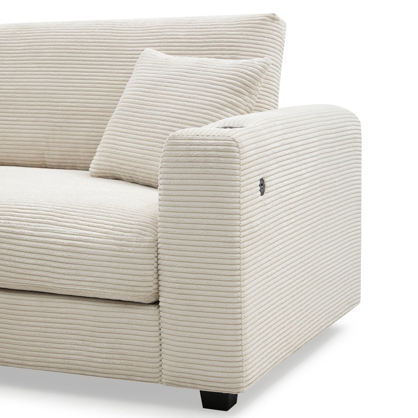 Canapé sectionnel en velours côtelé, canapé nuage en L avec port de chargement USB, porte-gobelet, canapé-lit à assise profonde avec méridienne de 50 cm