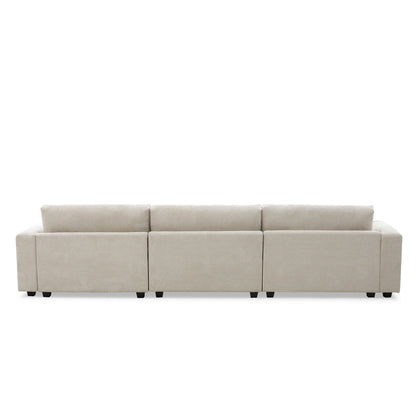 Canapé sectionnel en velours côtelé, canapé nuage en L avec port de chargement USB, porte-gobelet, canapé-lit à assise profonde avec méridienne de 50 cm