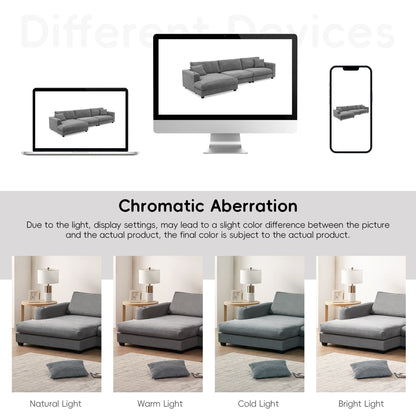 Canapé sectionnel en velours côtelé, canapé nuage en L avec port de chargement USB, porte-gobelet, canapé-lit à assise profonde avec méridienne de 50 cm