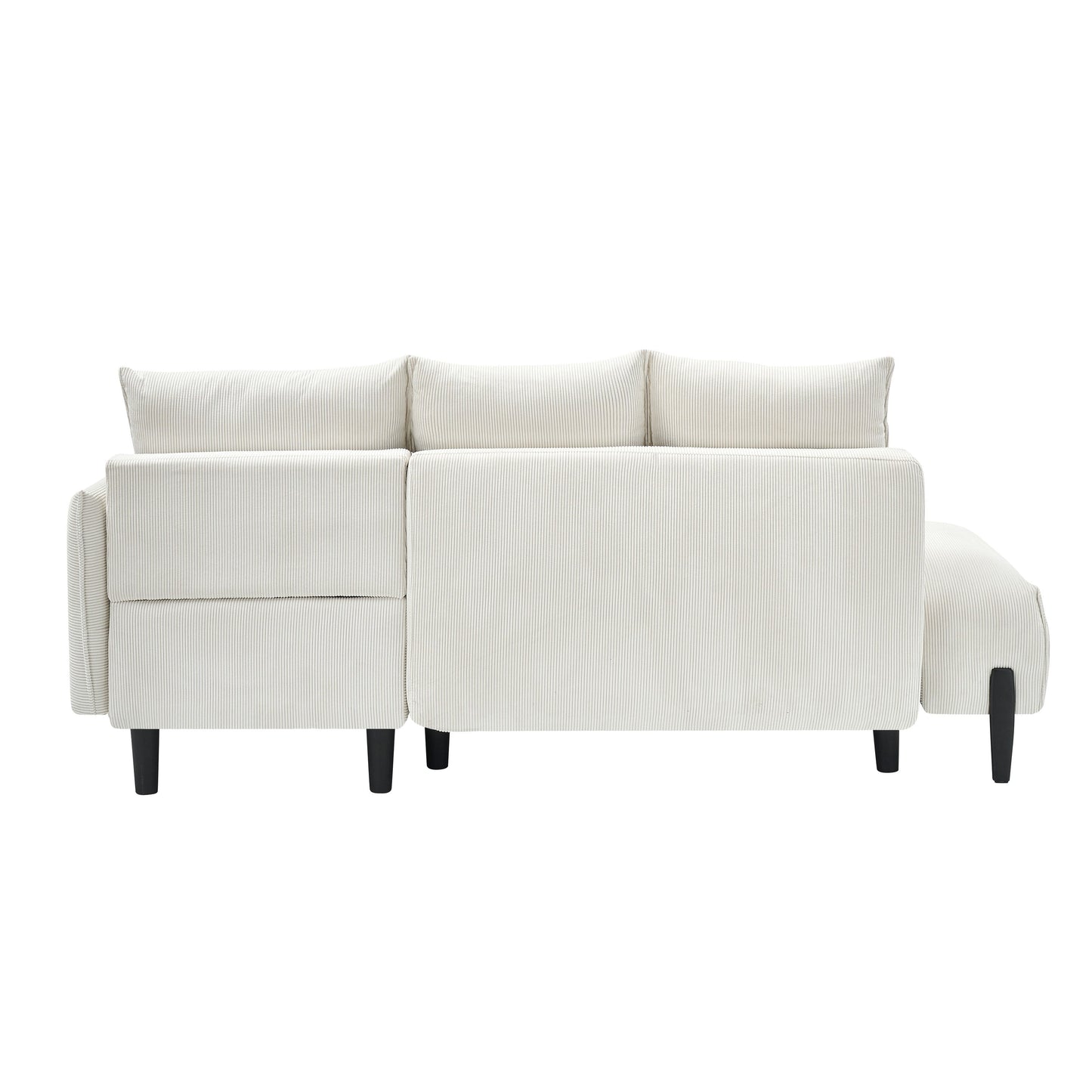 Canapé inclinable en velours côtelé avec pieds fuselés en métal, canapé long avec 3 coussins assortis et poches latérales pour le salon