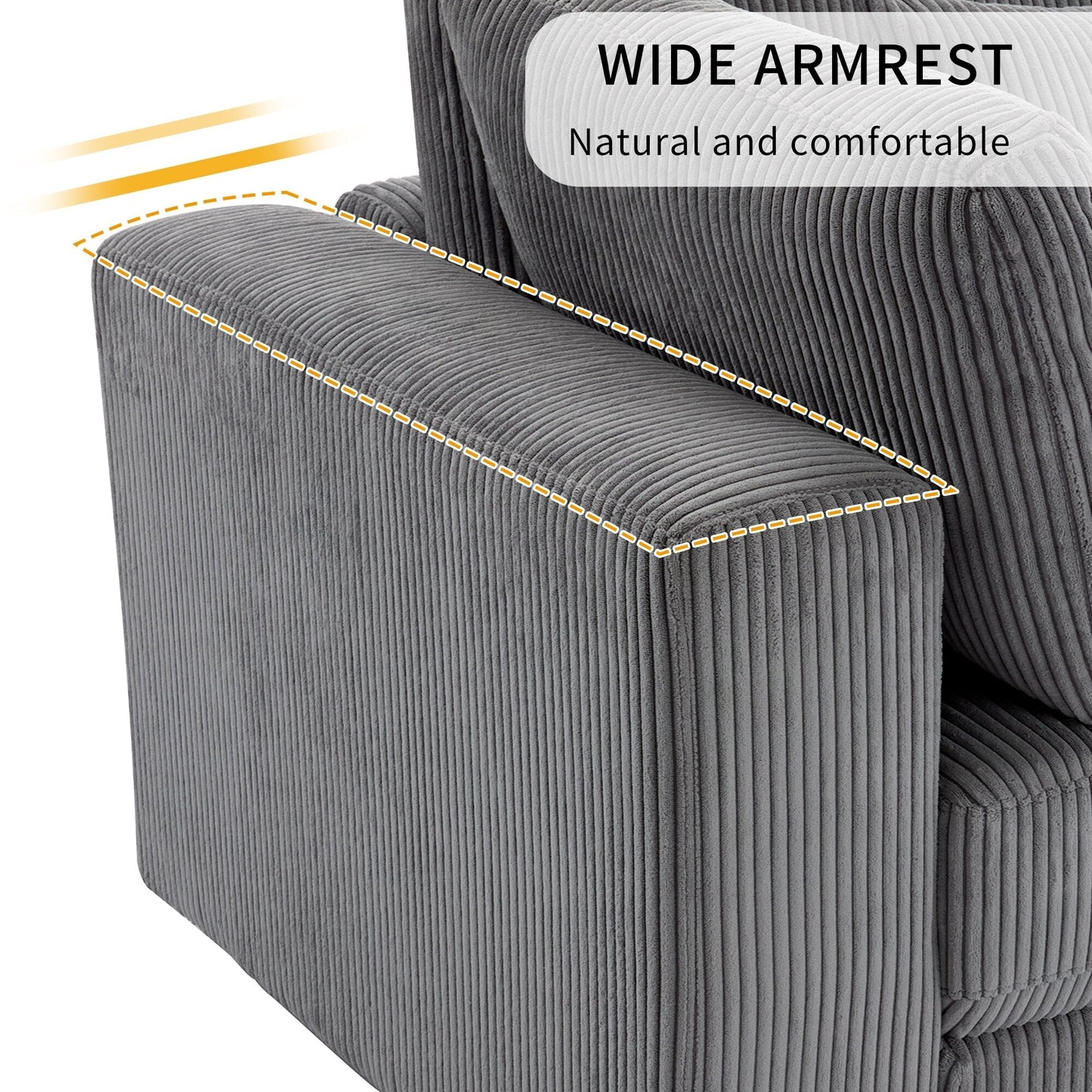 Canapé 3 places rembourré en velours côtelé avec coussins amovibles