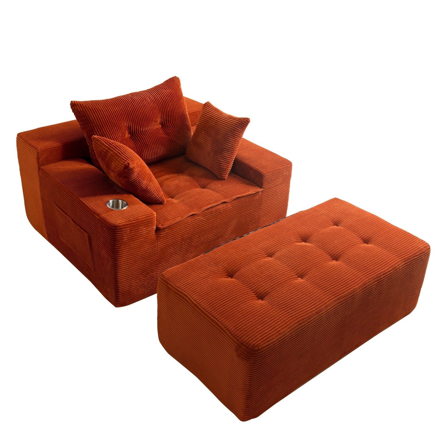 Canapé pouf rembourré en velours côtelé et mousse à mémoire de forme avec pouf - 48,4 L x 67,7 l x 24,4 H