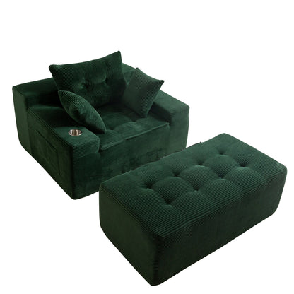 Canapé pouf rembourré en velours côtelé et mousse à mémoire de forme avec pouf - 48,4 L x 67,7 l x 24,4 H