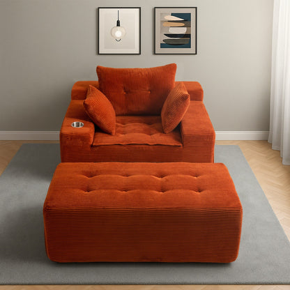 Canapé pouf rembourré en velours côtelé et mousse à mémoire de forme avec pouf - 48,4 L x 67,7 l x 24,4 H