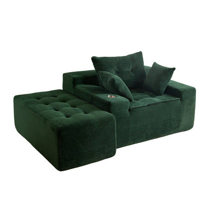 Canapé pouf rembourré en velours côtelé et mousse à mémoire de forme avec pouf - 48,4 L x 67,7 l x 24,4 H