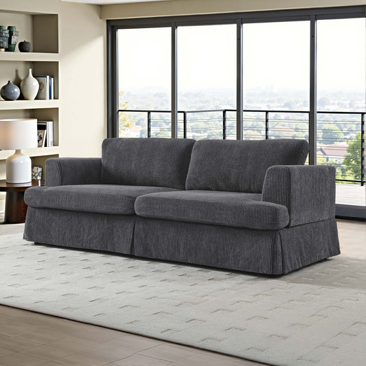 Canapé à jupe rembourré en velours côtelé - 39 P x 84,5 L x 33 H