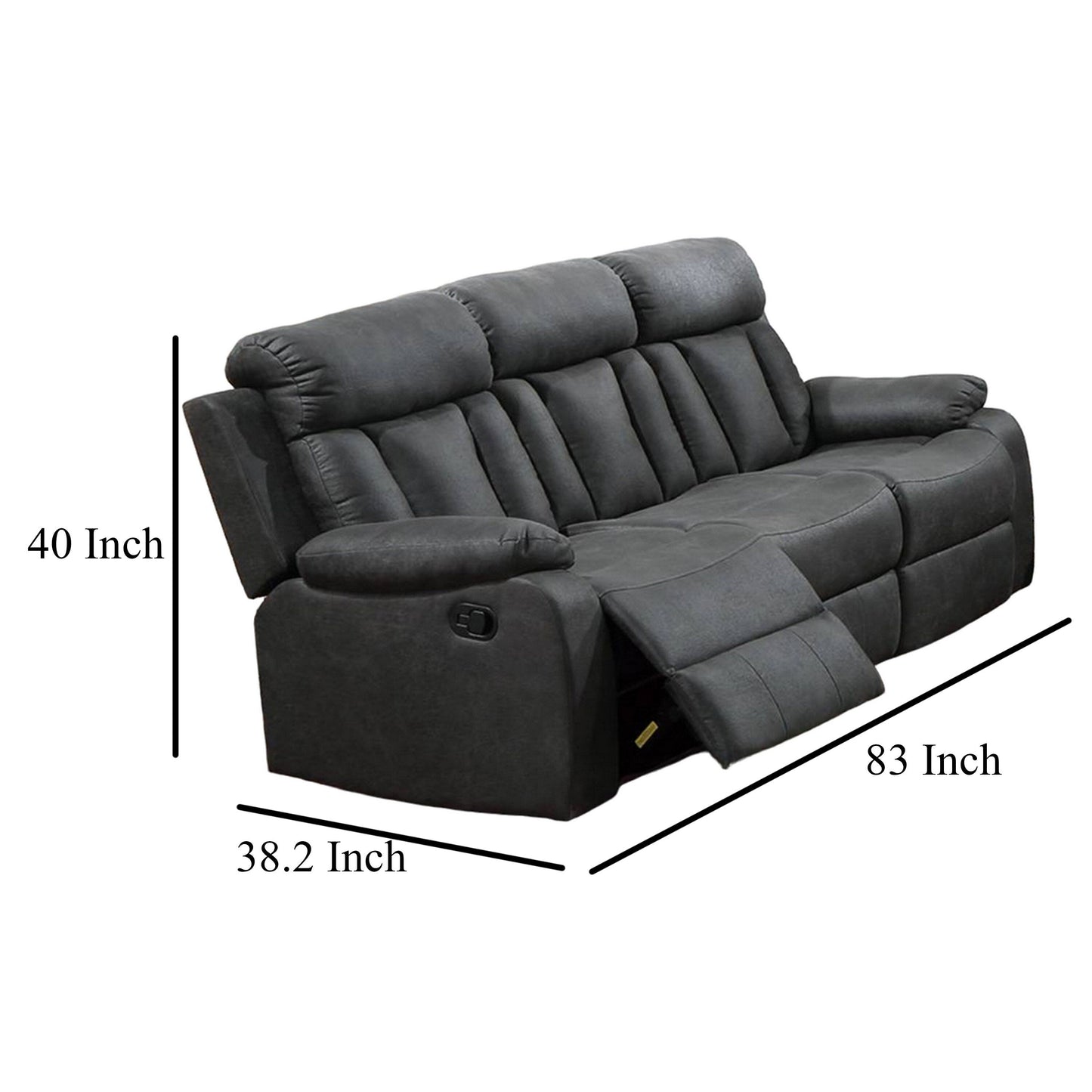 Canapé inclinable manuel Corie, 83 pouces, bois massif, similicuir gris