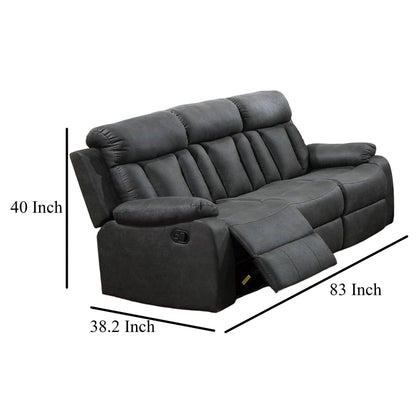 Canapé inclinable manuel Corie, 83 pouces, bois massif, similicuir gris