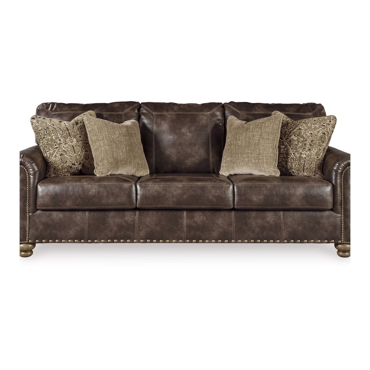 Canapé Corvo, similicuir marron café, 4 coussins décoratifs, 97 pouces