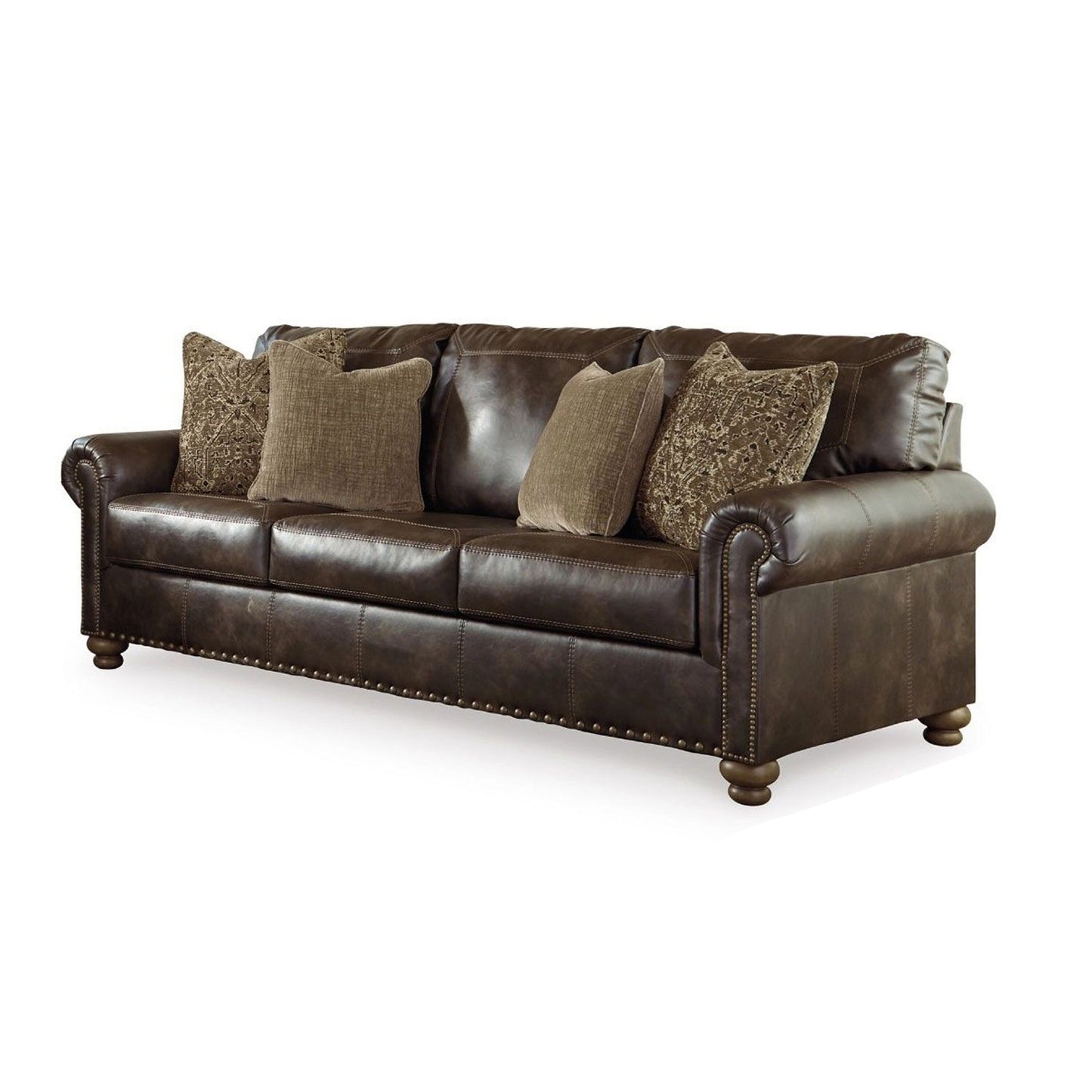 Canapé Corvo, similicuir marron café, 4 coussins décoratifs, 97 pouces