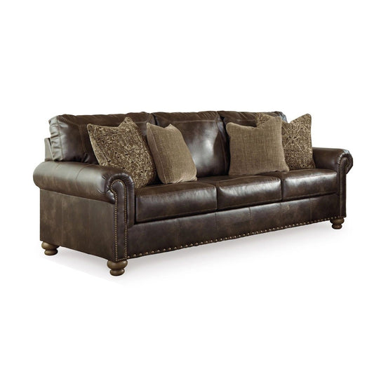 Canapé Corvo, similicuir marron café, 4 coussins décoratifs, 97 pouces