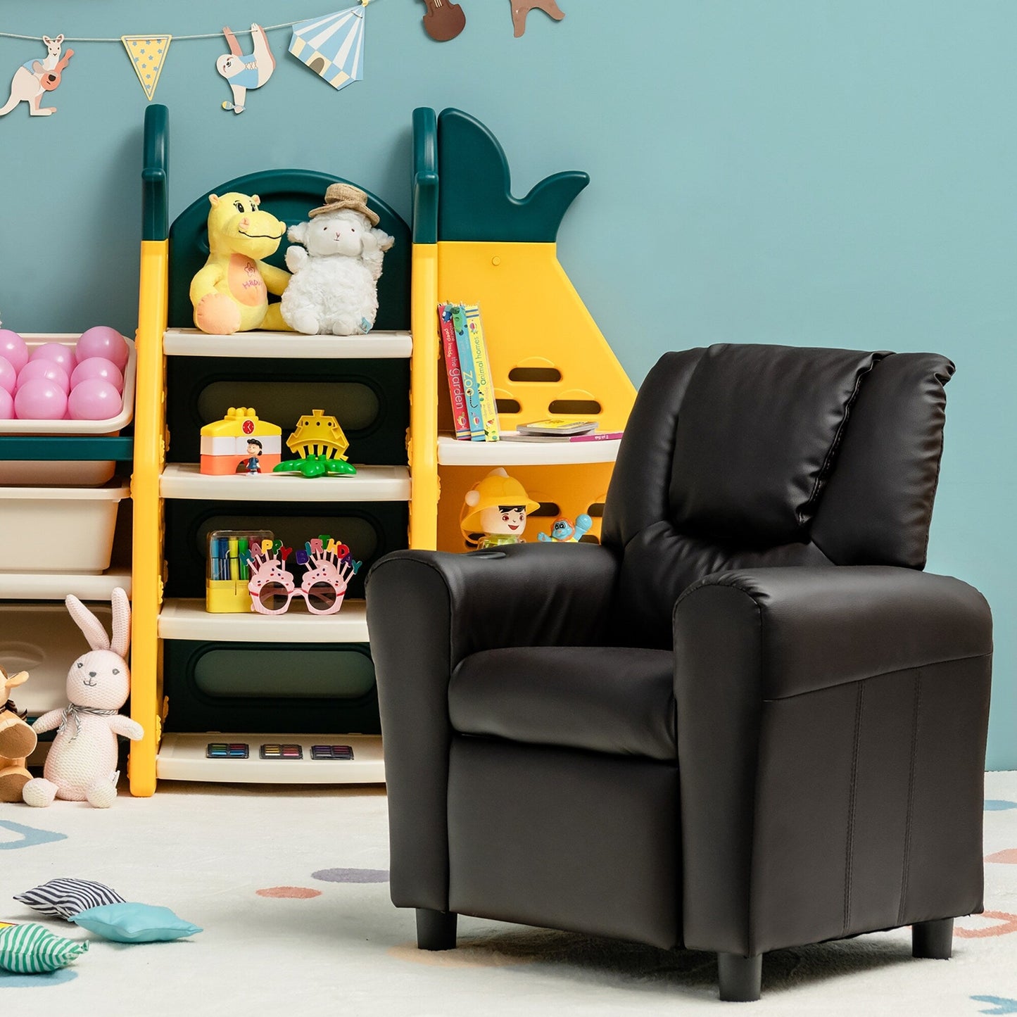 Fauteuil inclinable pour enfants Costway en cuir synthétique avec accoudoirs et repose-pieds
