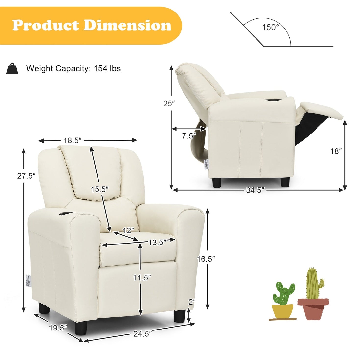 Fauteuil inclinable pour enfants Costway en cuir synthétique avec accoudoirs et repose-pieds