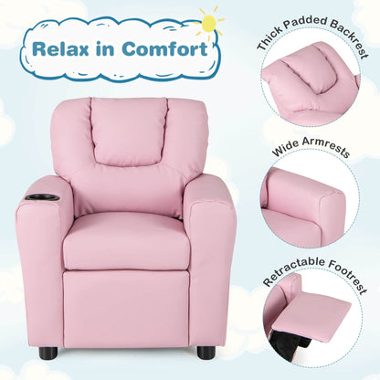 Fauteuil inclinable pour enfants Costway avec porte-gobelet et poche latérale réglable