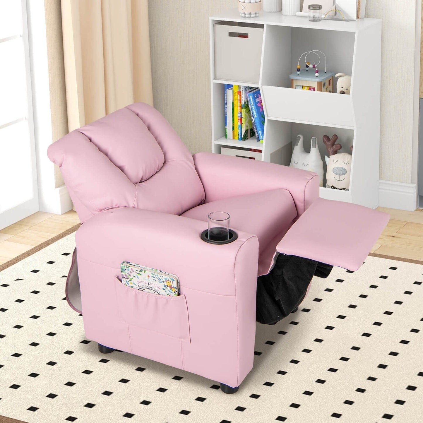 Fauteuil inclinable pour enfants Costway avec porte-gobelet et poche latérale réglable