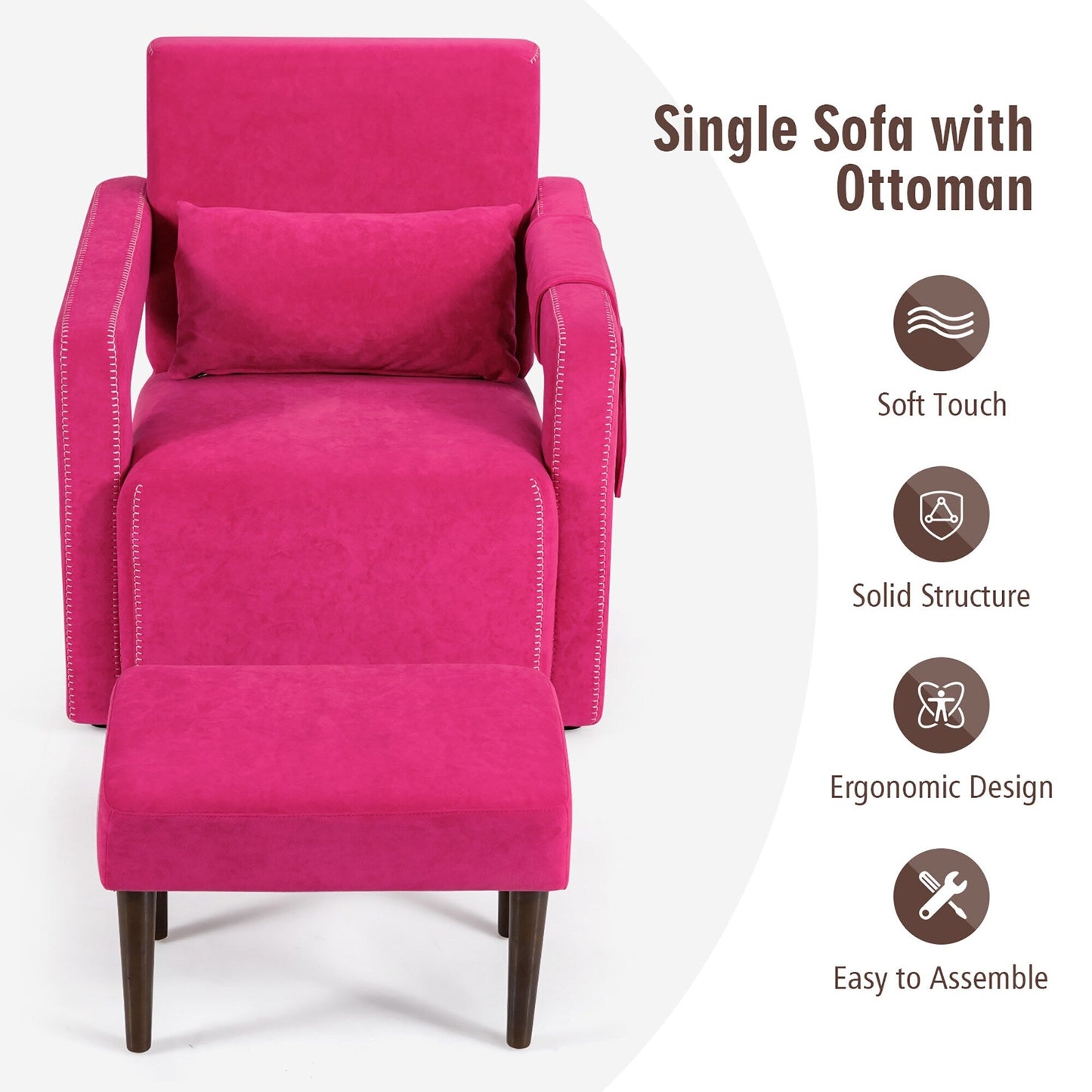 Fauteuil simple en polaire berbère moderne Costway avec pouf et ceinture - 31'' x 31'' x 34,5''