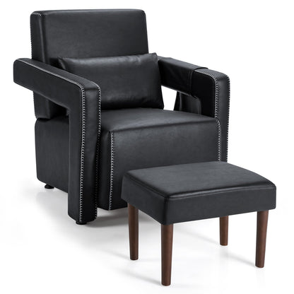 Fauteuil simple en polaire berbère moderne Costway avec pouf et ceinture - 31'' x 31'' x 34,5''