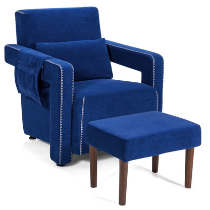 Fauteuil simple en polaire berbère moderne Costway avec pouf et ceinture - 31'' x 31'' x 34,5''