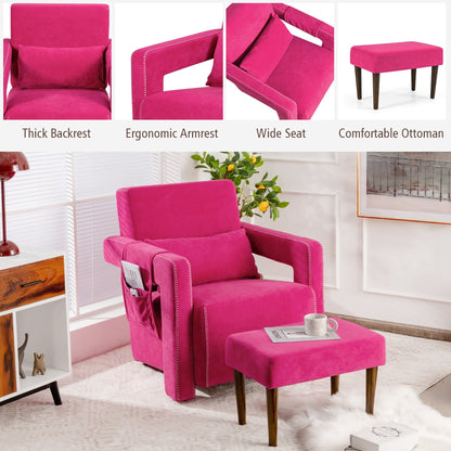 Fauteuil simple en polaire berbère moderne Costway avec pouf et ceinture - 31'' x 31'' x 34,5''