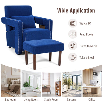 Fauteuil simple en polaire berbère moderne Costway avec pouf et ceinture - 31'' x 31'' x 34,5''