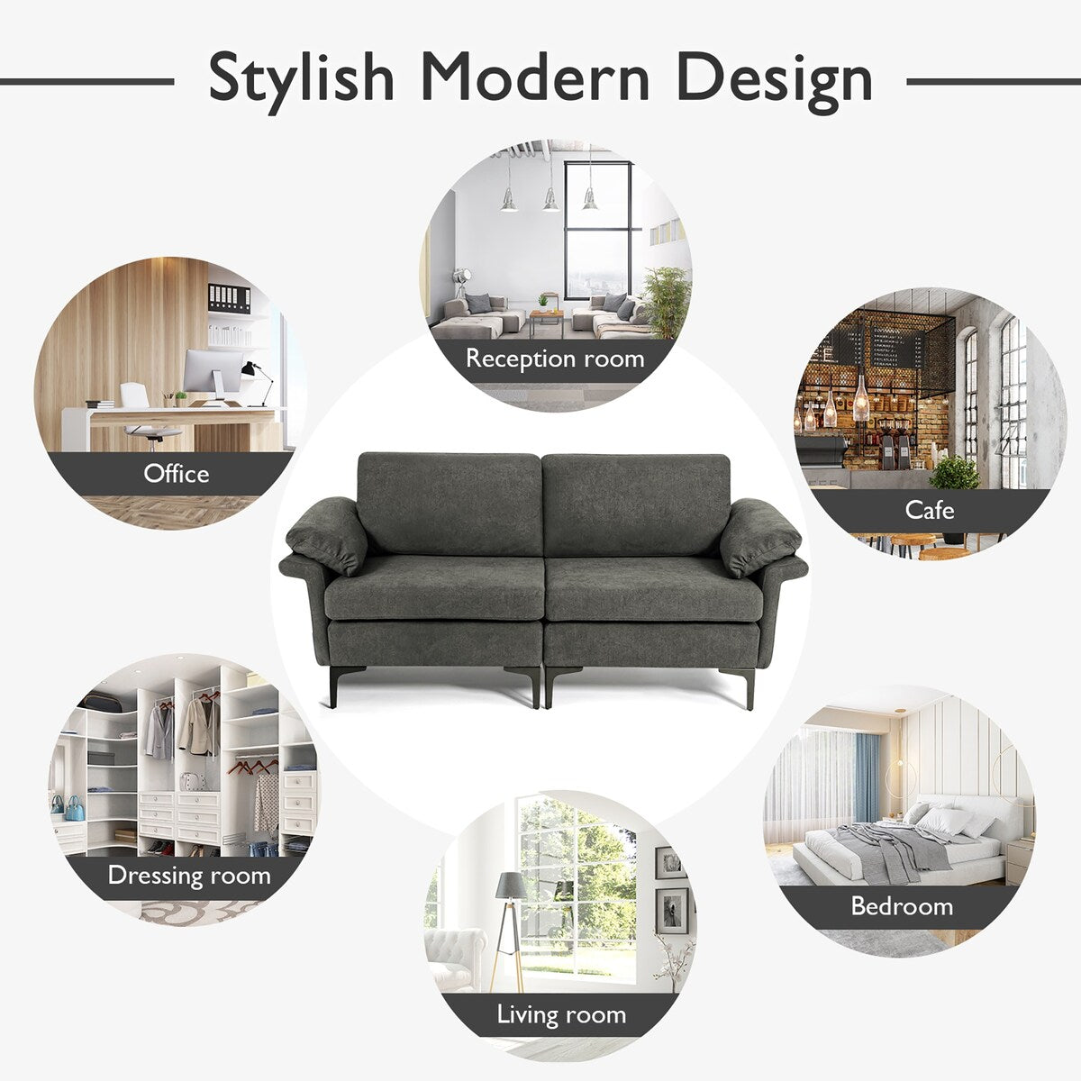 Canapé deux places Costway moderne en tissu pour petits espaces - Voir les détails