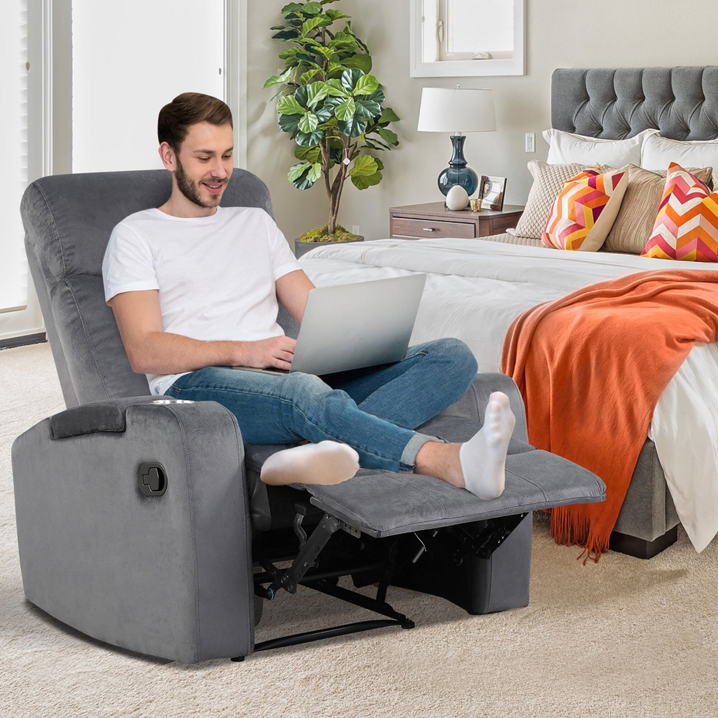 Fauteuil inclinable Costway, canapé simple, avec rangement pour accoudoirs et tasse