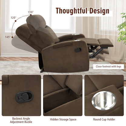 Fauteuil inclinable Costway, canapé simple, avec rangement pour accoudoirs et tasse