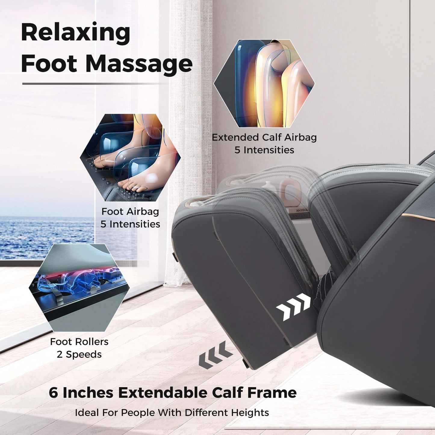 Fauteuil inclinable de massage zéro gravité Costway SL Track avec pied extensible thaïlandais