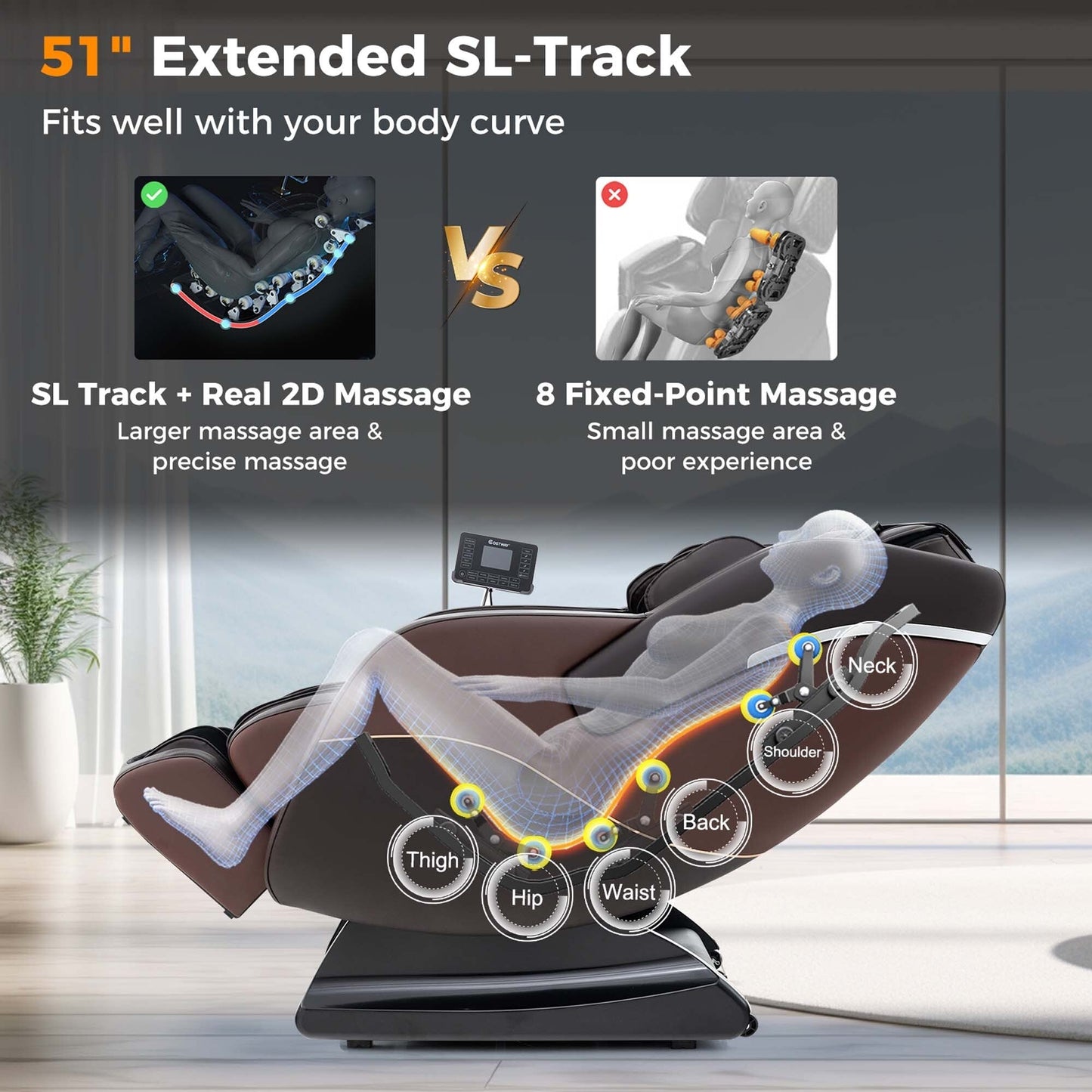 Fauteuil inclinable de massage zéro gravité Costway SL Track avec pied extensible thaïlandais