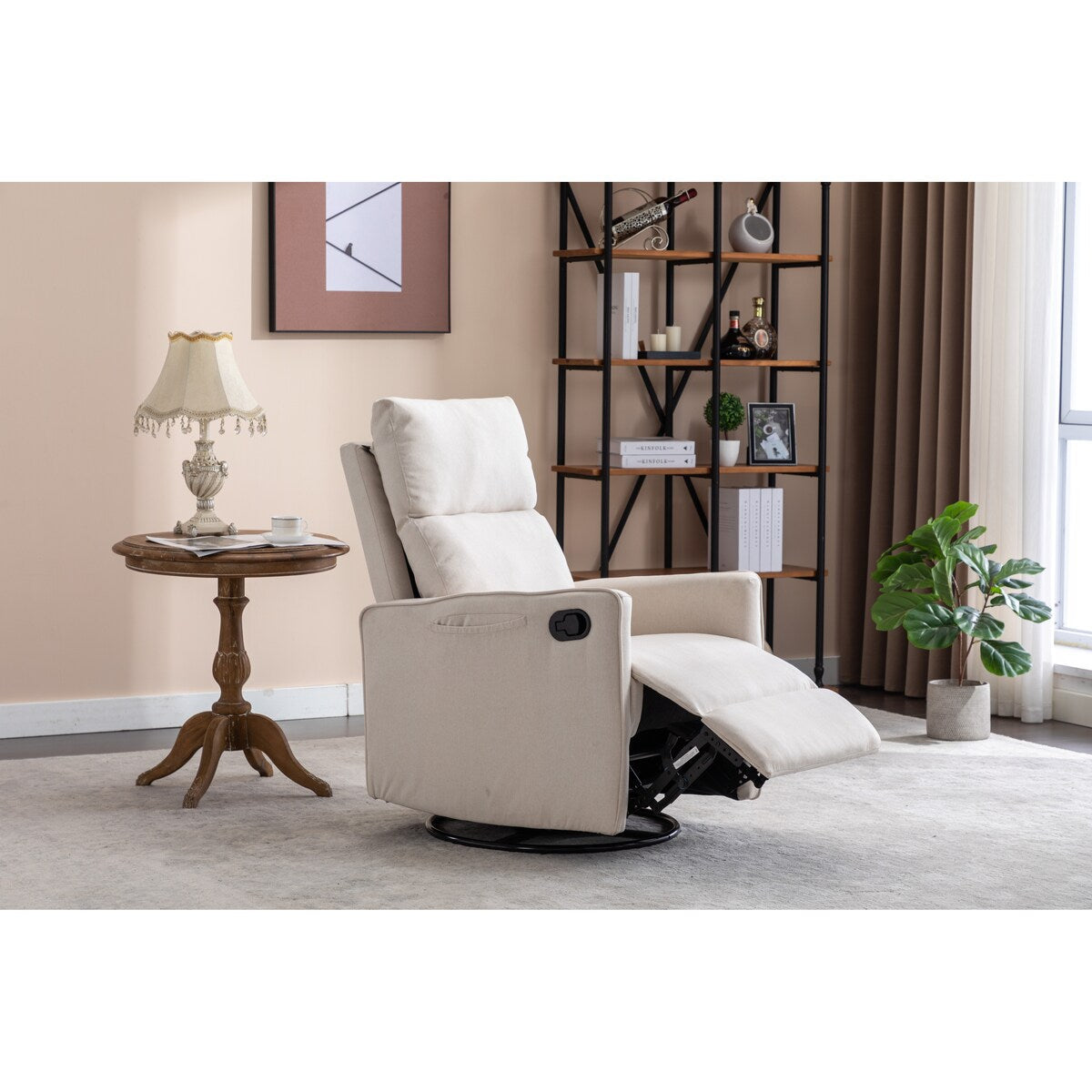 Fauteuil à bascule pivotant en coton et lin, fauteuil inclinable avec dossier réglable et repose-pieds pour chambre d'enfant