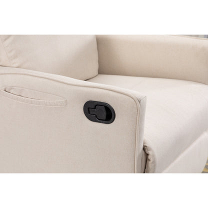 Fauteuil à bascule pivotant en coton et lin avec dossier et repose-pieds réglables