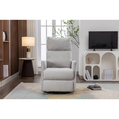 Fauteuil à bascule pivotant en coton et lin avec dossier et repose-pieds réglables