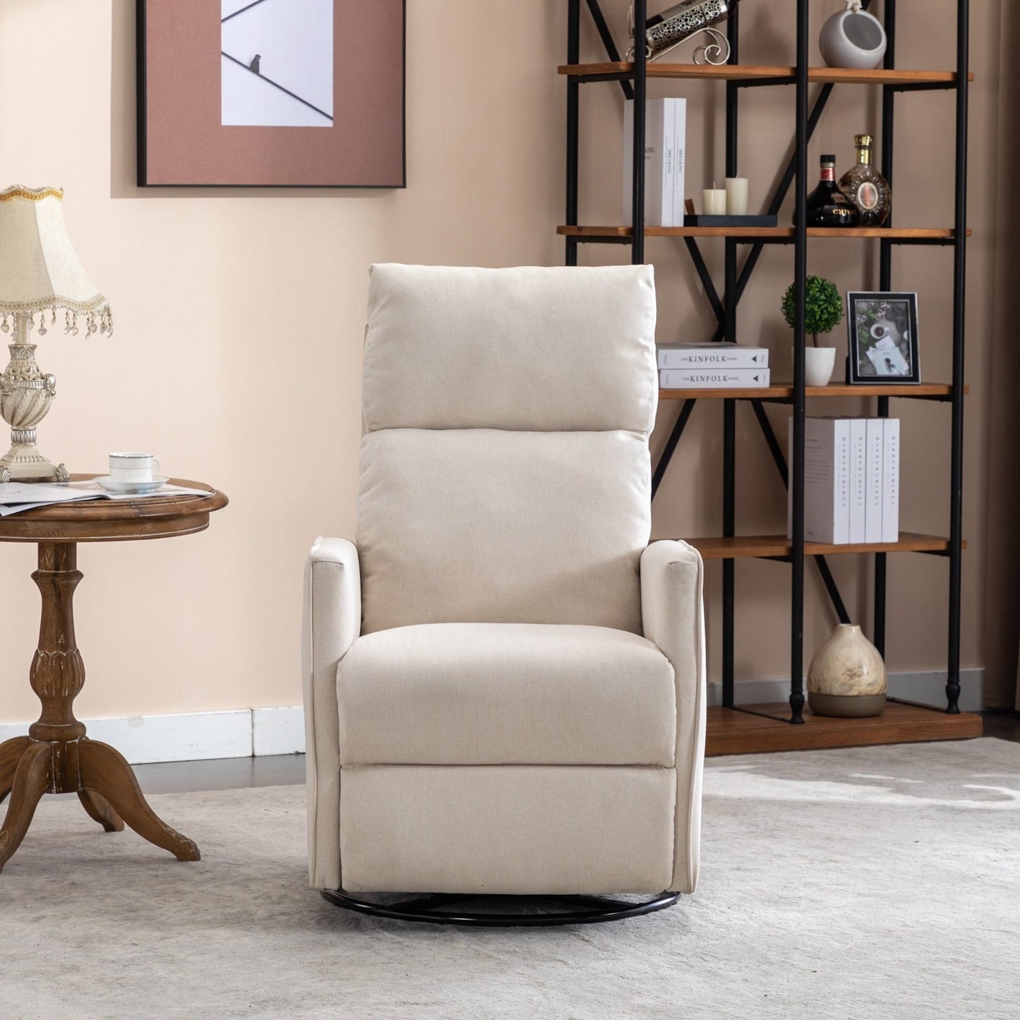 Fauteuil à bascule pivotant en tissu coton et lin