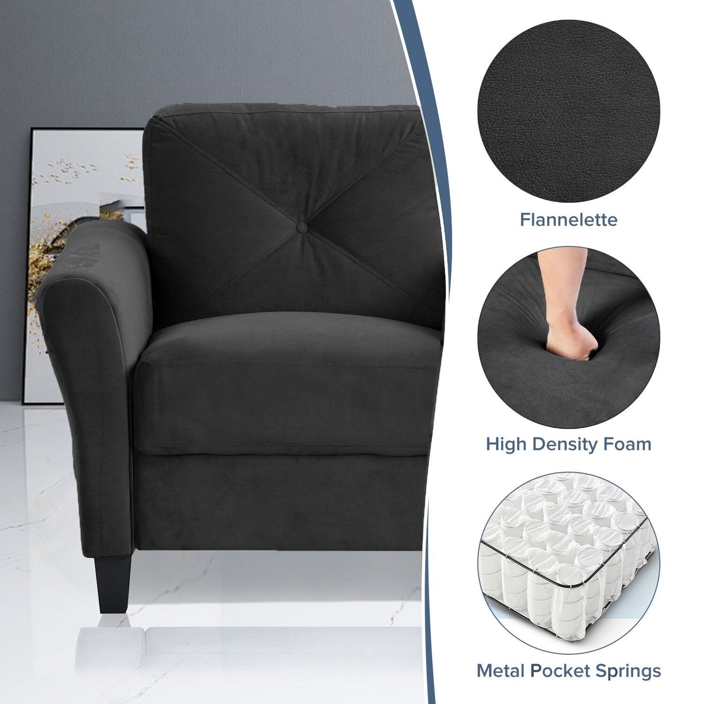 Canapés sectionnels confortables pour salon, chambre, bureau, petit espace, 2 places