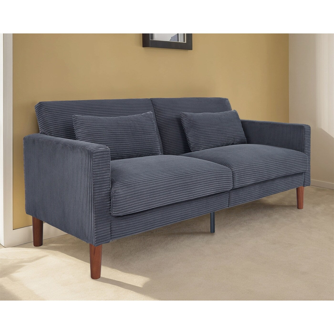 Canapé-lit en velours côtelé avec 2 coussins pour salon et chambre à coucher