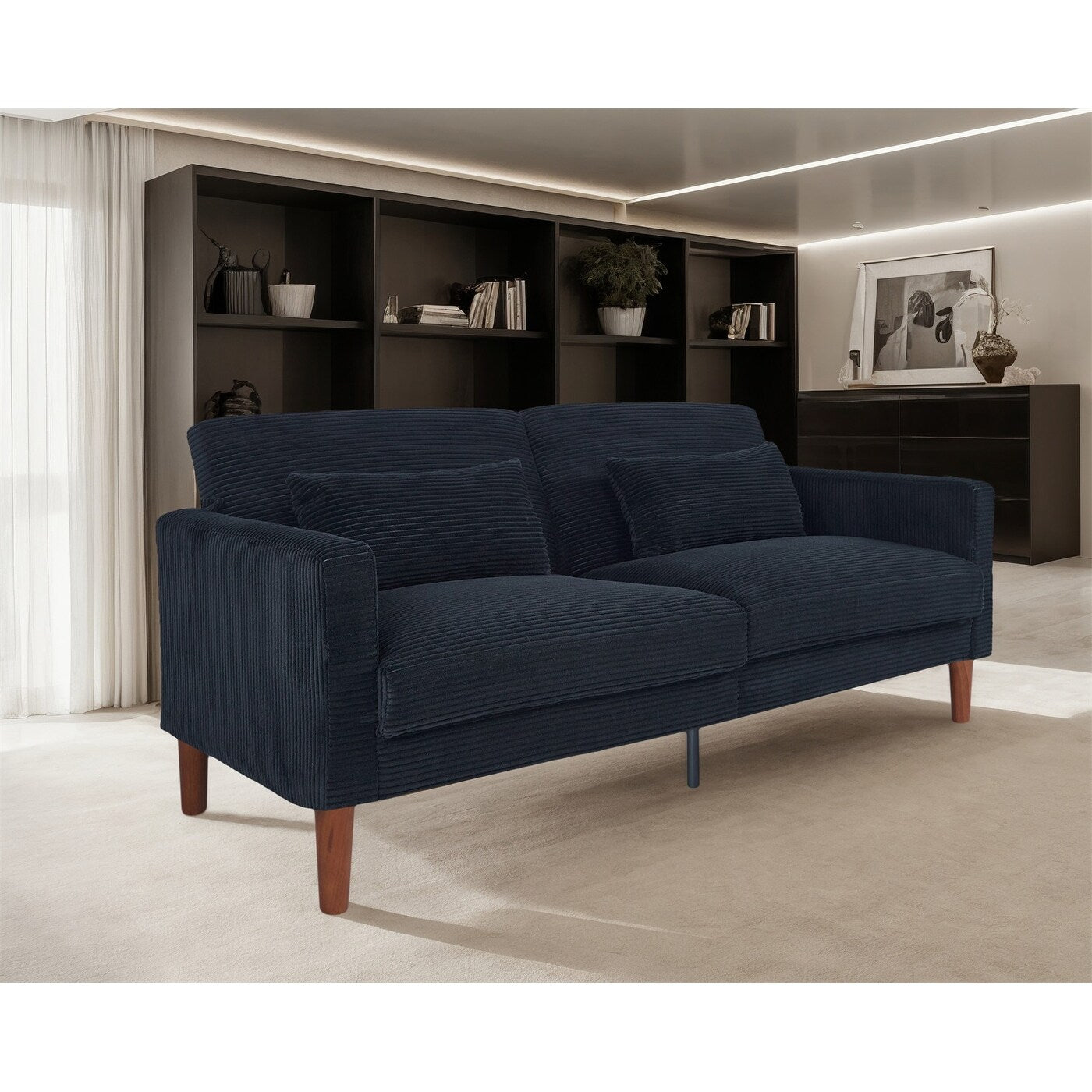 Canapé-lit en velours côtelé avec 2 coussins pour salon et chambre à coucher