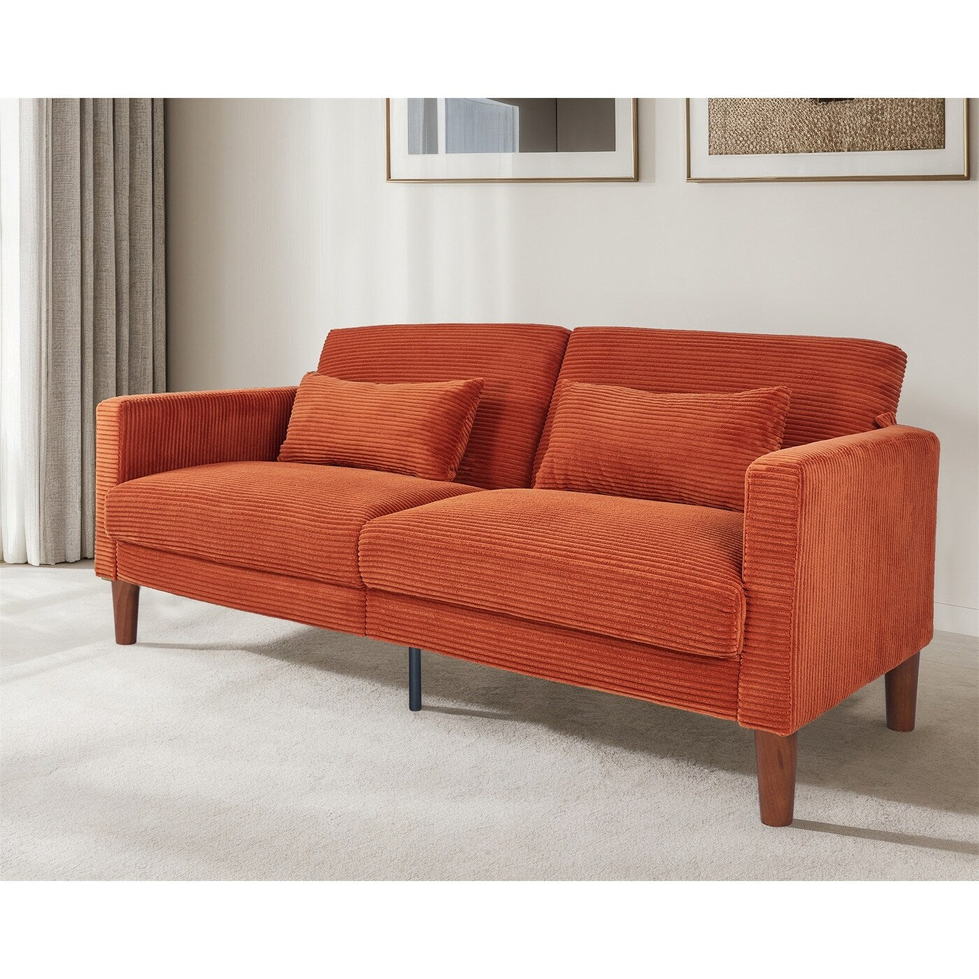 Canapé-lit en velours côtelé avec 2 coussins pour salon et chambre à coucher