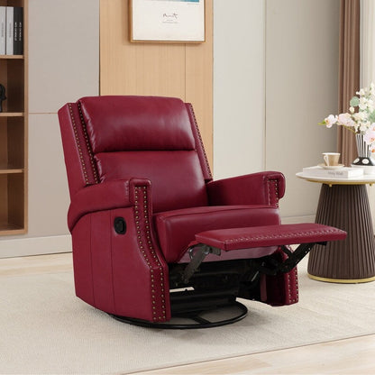 Fauteuil inclinable à bascule manuel en cuir véritable avec base pivotante en métal à 360 degrés