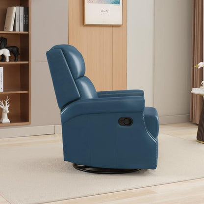 Fauteuil inclinable à bascule manuel en cuir véritable avec base pivotante en métal à 360 degrés