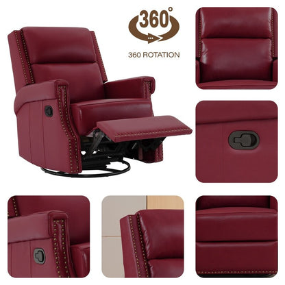 Fauteuil inclinable à bascule manuel en cuir véritable avec base pivotante en métal à 360 degrés