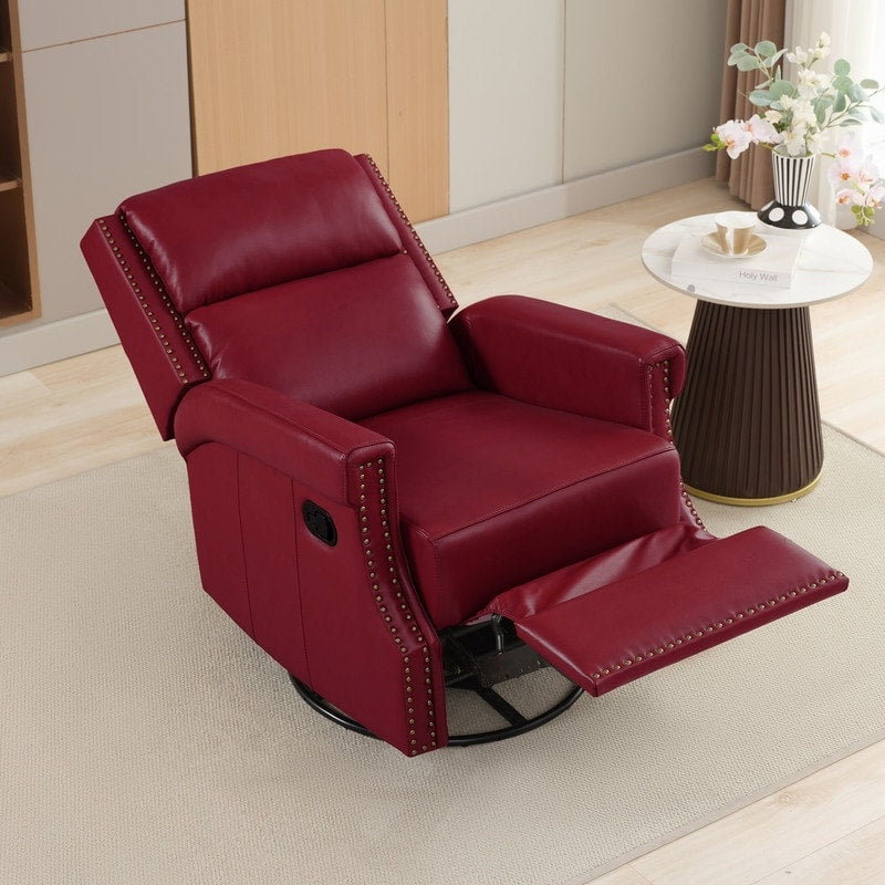 Fauteuil inclinable à bascule manuel en cuir véritable avec base pivotante en métal à 360 degrés