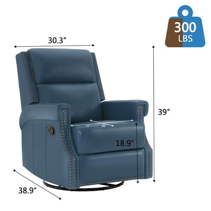 Fauteuil inclinable à bascule manuel en cuir véritable avec base pivotante en métal à 360 degrés