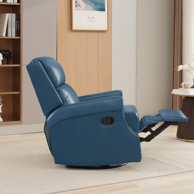 Fauteuil inclinable à bascule manuel en cuir véritable avec base pivotante en métal à 360 degrés