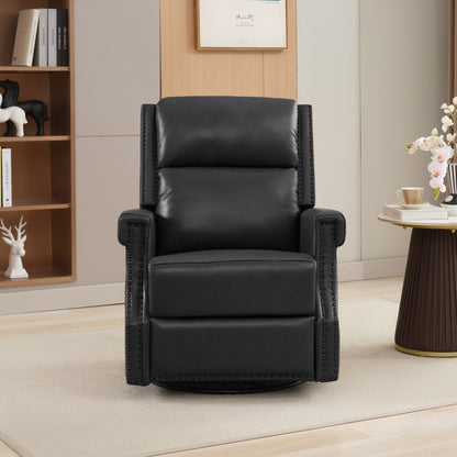 Fauteuil inclinable à bascule manuel en cuir véritable avec base pivotante en métal à 360 degrés