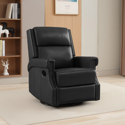 Fauteuil inclinable à bascule manuel en cuir véritable avec base pivotante en métal à 360 degrés