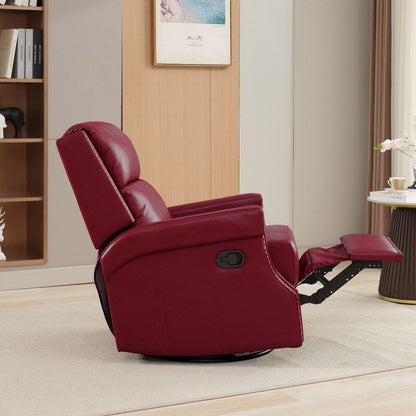 Fauteuil inclinable à bascule manuel en cuir véritable avec base pivotante en métal à 360 degrés