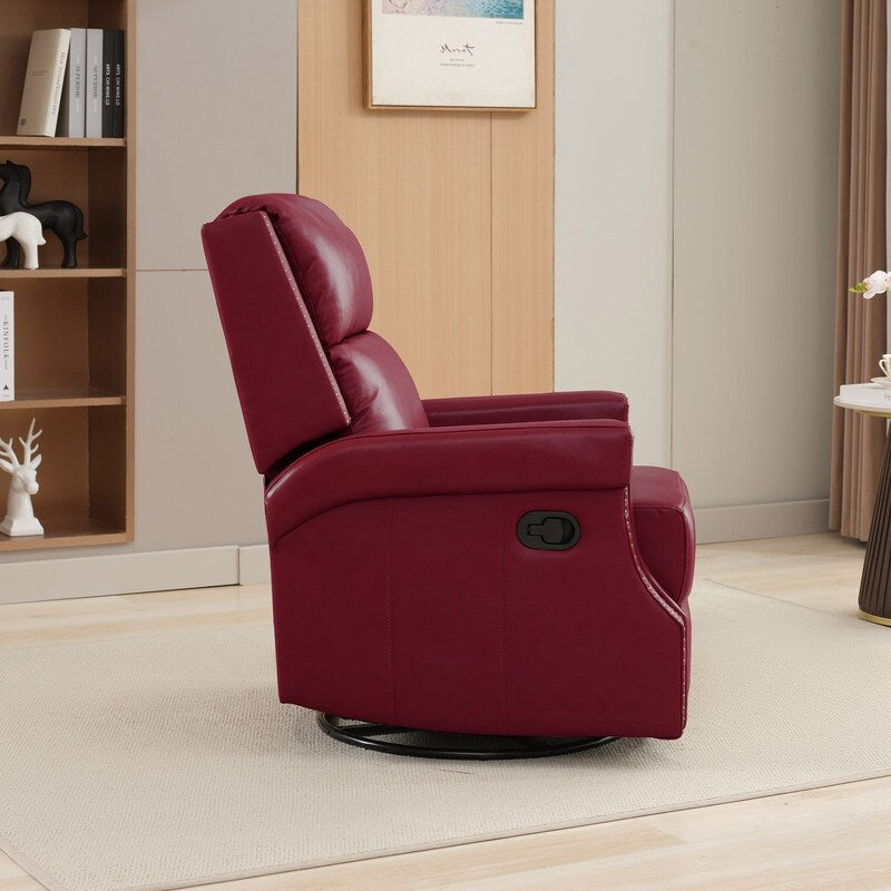 Fauteuil inclinable à bascule manuel en cuir véritable avec base pivotante en métal à 360 degrés
