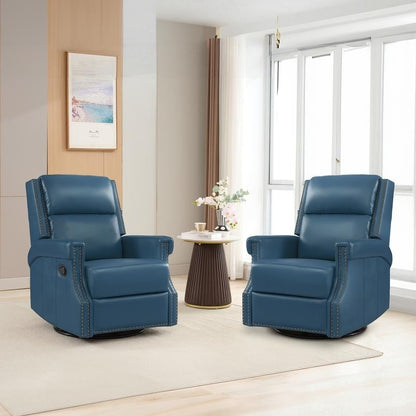Fauteuil inclinable à bascule manuel en cuir véritable avec base pivotante en métal à 360 degrés