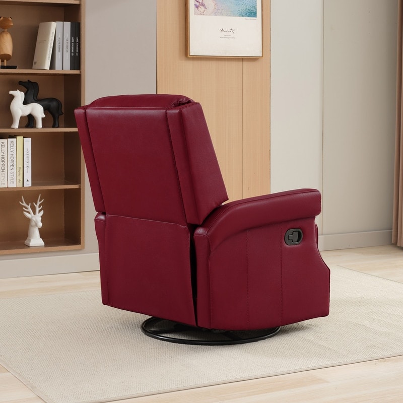 Fauteuil inclinable à bascule manuel en cuir véritable avec base pivotante en métal à 360 degrés
