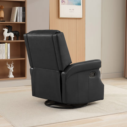 Fauteuil inclinable à bascule manuel en cuir véritable avec base pivotante en métal à 360 degrés